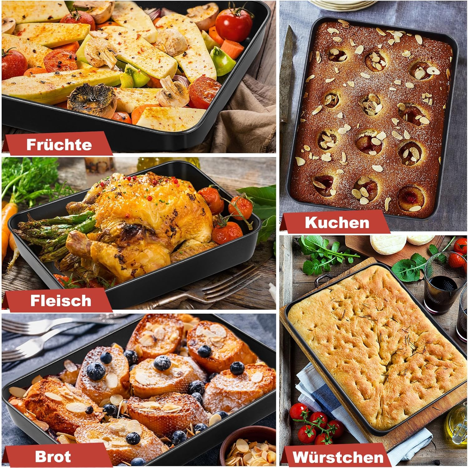Thumbnail 6 de HaWare Antihaft Backblech aus Edelstahl – tiefes Rechteck-Backblech 31,6 × 24,6 × 5 cm für Brownies, Lasagne und Aufläufe