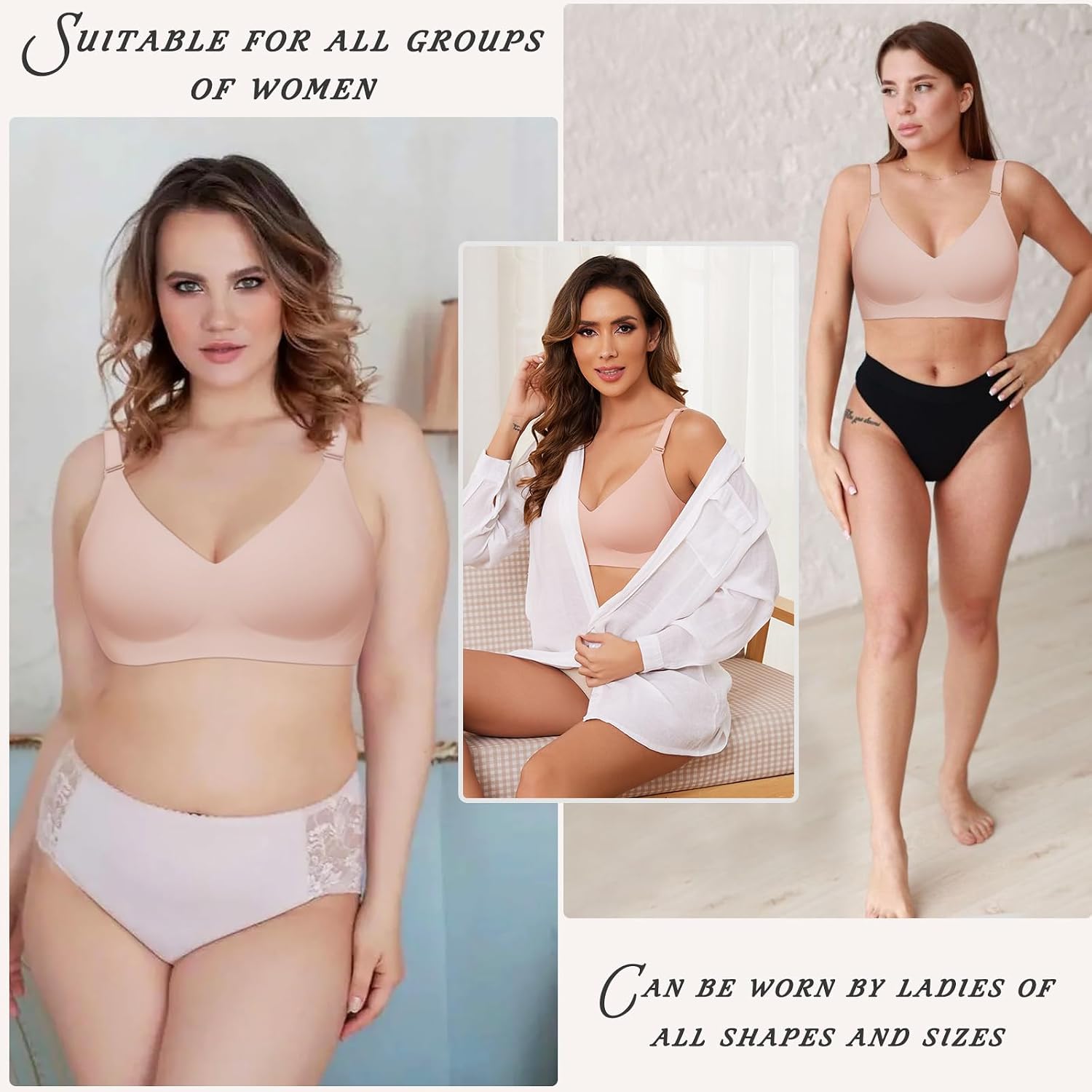 Thumbnail 6 de TOMEEK Soutien-gorge femme sans armature sans couture push up invisible en élastomère doux, décolleté en V