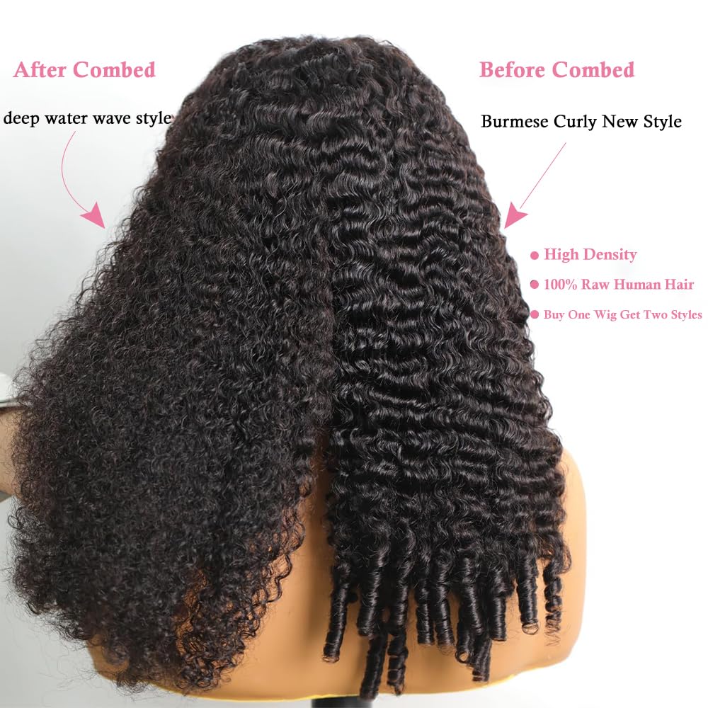 Thumbnail 4 de Lannaax Burmese Curly Wig (13x6 Lace Front) 20 Inch Virgin Remy Human Hair, 250% Density HD Lace