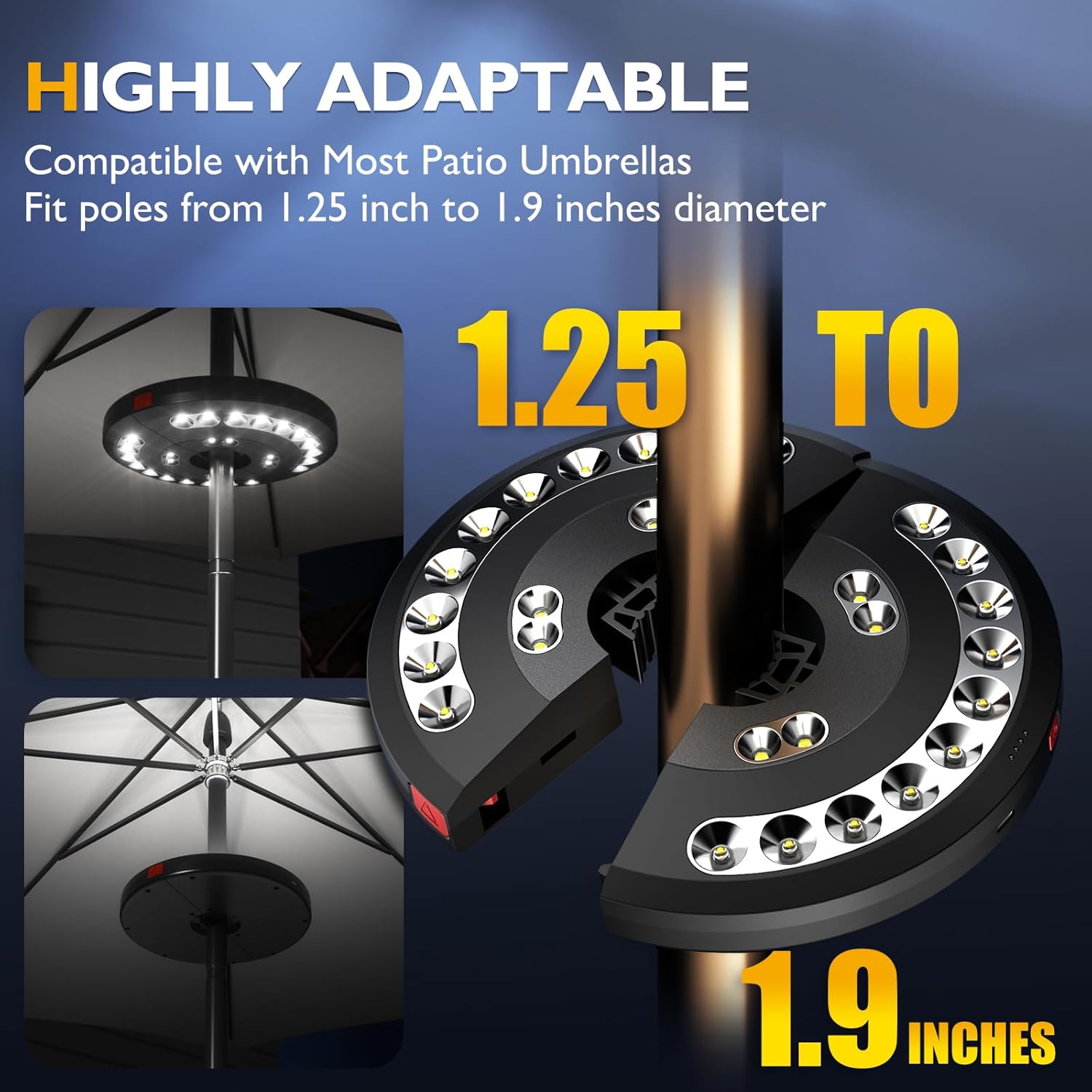 Detalle de Eletorot Garden Parasol Lights LED (USB rechargeable, cordless pole light) – White