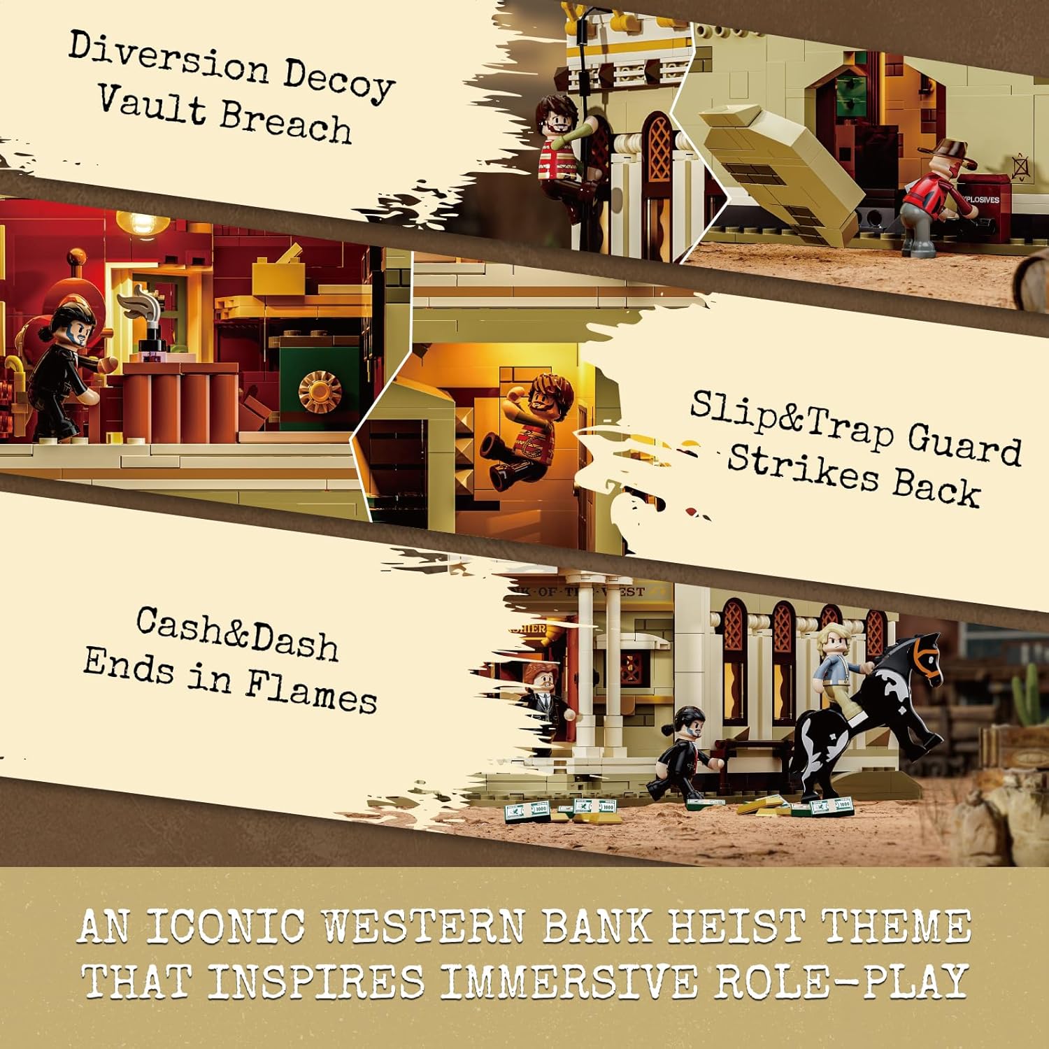 Thumbnail 3 de Lumibricks Western Bank Heist Lighting Building-Bricks Set (2875 pcs) — Wild West Outlaw Gold Display Collection