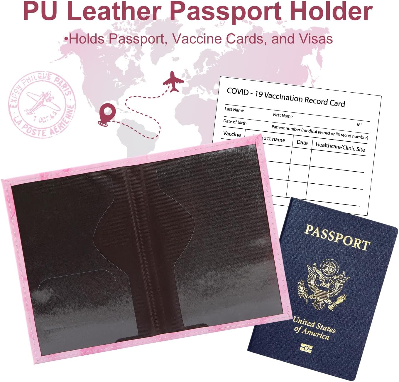 Thumbnail 2 de ILIYAH Personalized Initial Passport Holder – Pink Marble Chenille Letter