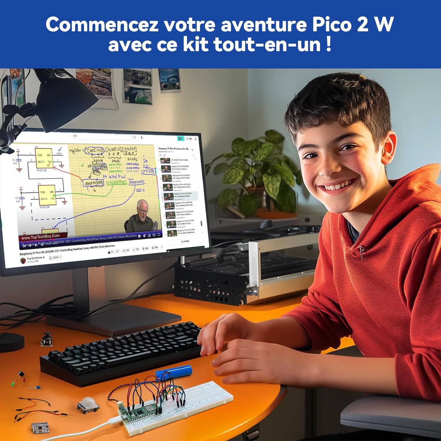 Thumbnail 4 de Kit d’apprentissage Raspberry Pi Pico 2W SunFounder : MicroPython, C/C++ et 96 projets IoT
