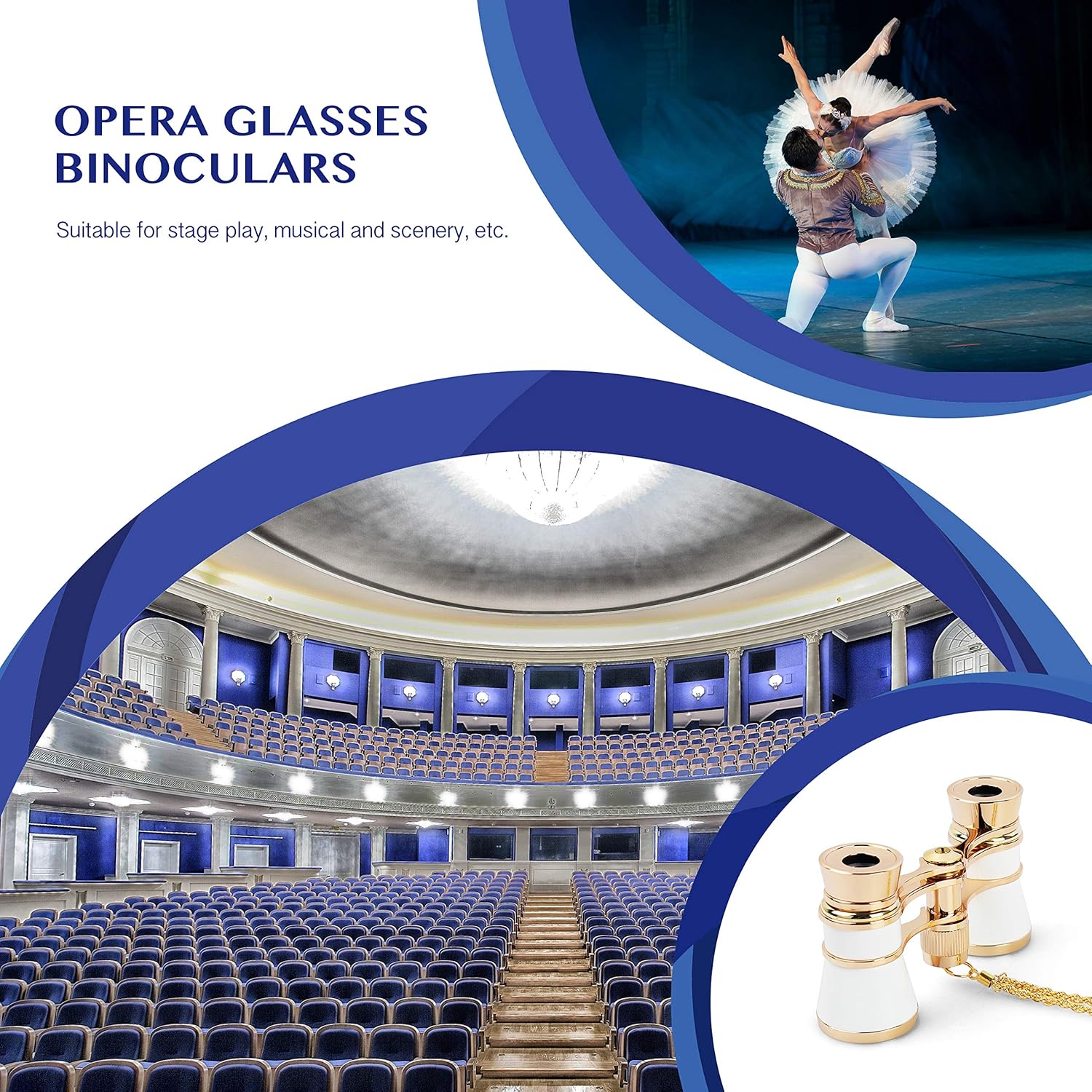 Detalle de Aomekie Theatre Opera Glasses Binoculars 3X25 with Chain (White)