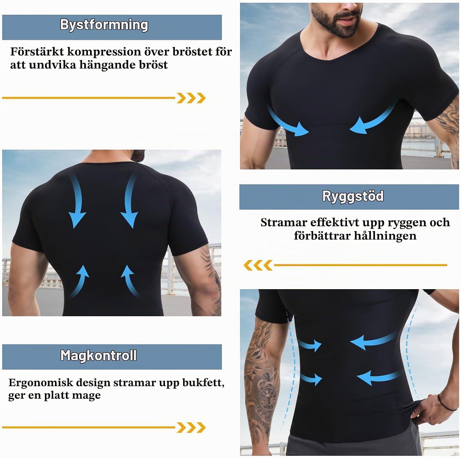 Detalle de SLIMBELLE kompressionströja för män – V-ringad, elastisk magkontroll