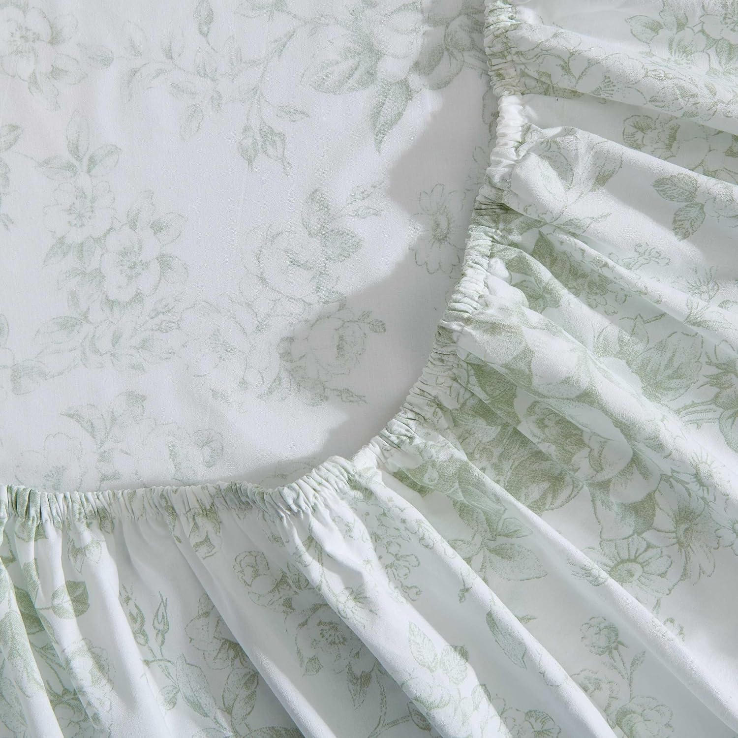 Detalle de Laura Ashley Toile Delight Green – komplet prześcieradeł perkalowych Twin, bawełna