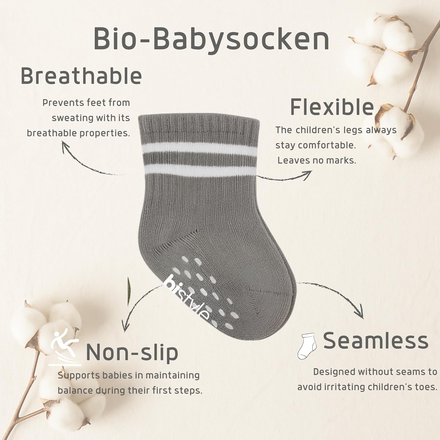 Detalle 2 de bistyle Bio-Baumwolle Stoppersocken für Kleinkinder & Babys (ABS, Schachbrettmuster) – rutschfeste Socken