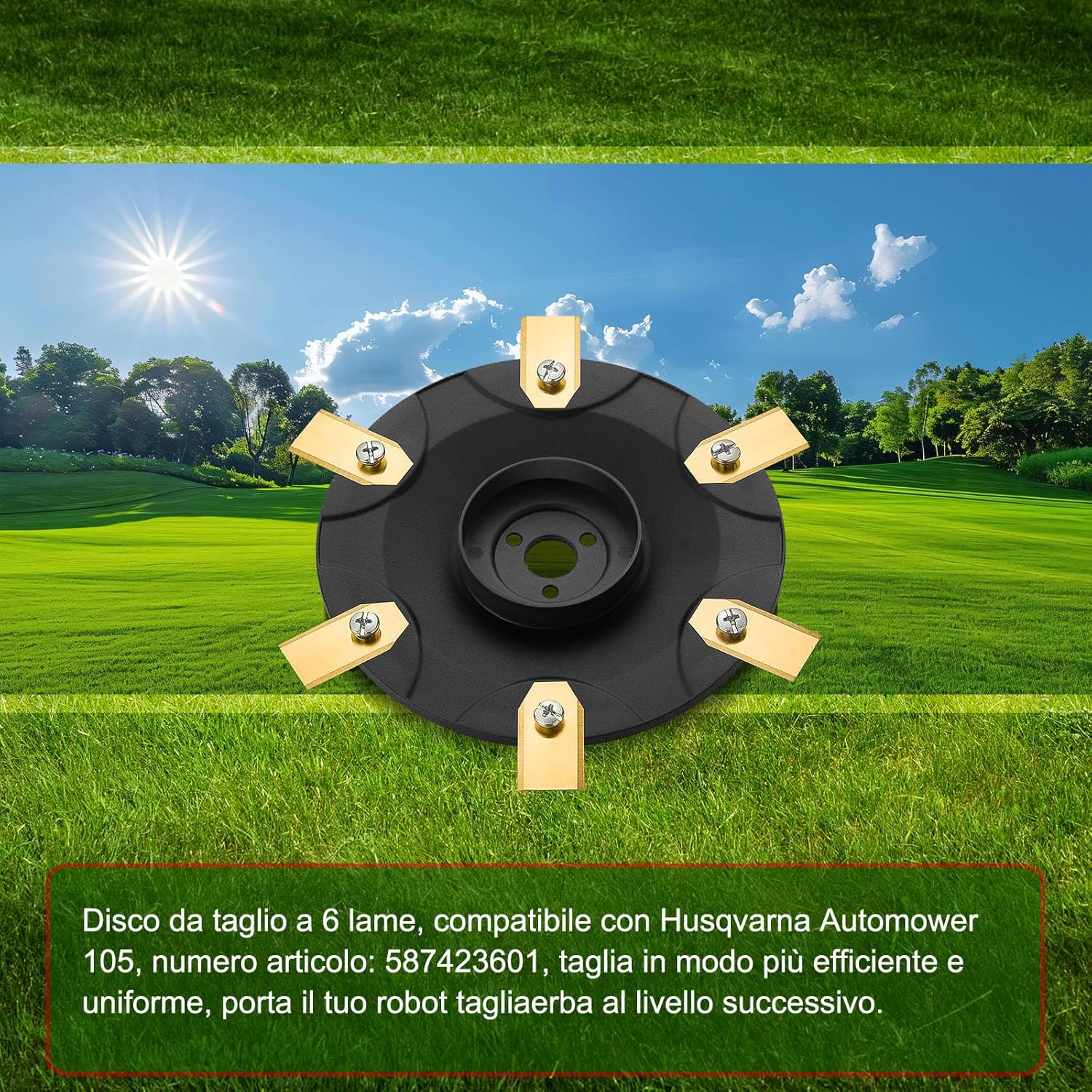 Thumbnail 6 de FourShow Taglio più Efficiente: Piastra Lama + 6 Lame di Ricambio per Husqvarna Automower 105 (587423601)