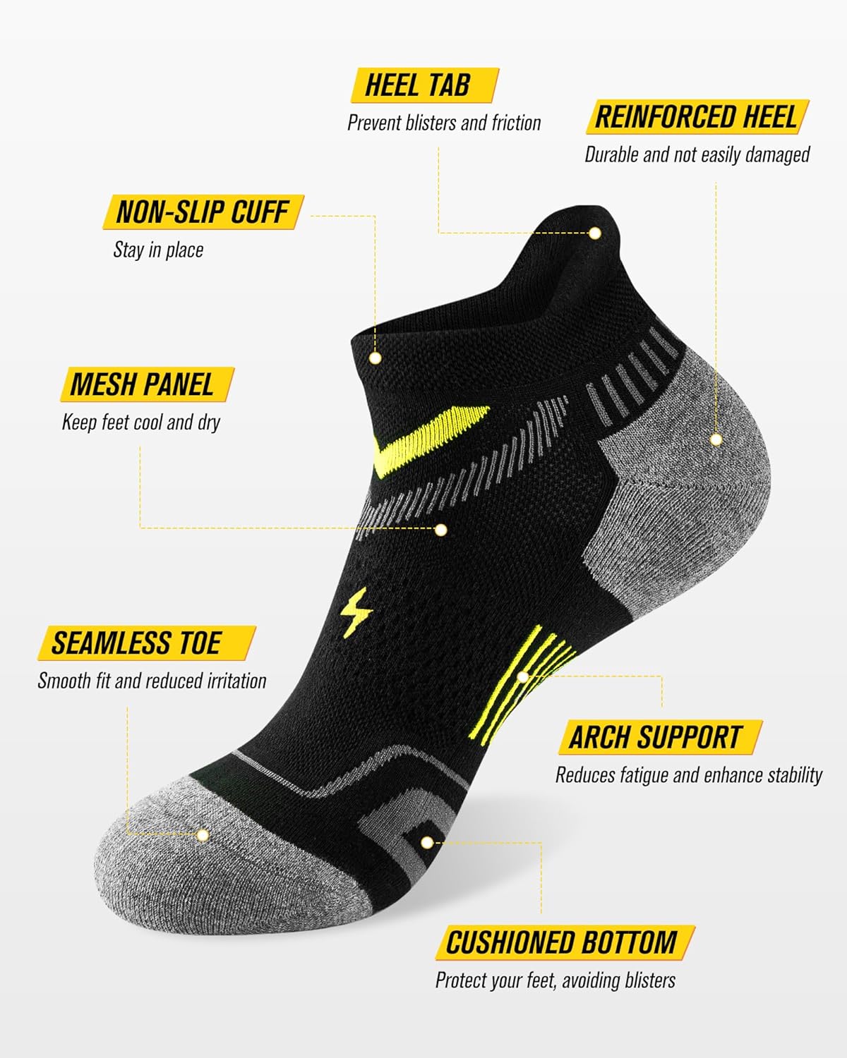 Thumbnail 3 de SukModen Ankle Running Socks for Men – anti-blister trainer socks with moisture-wicking cotton