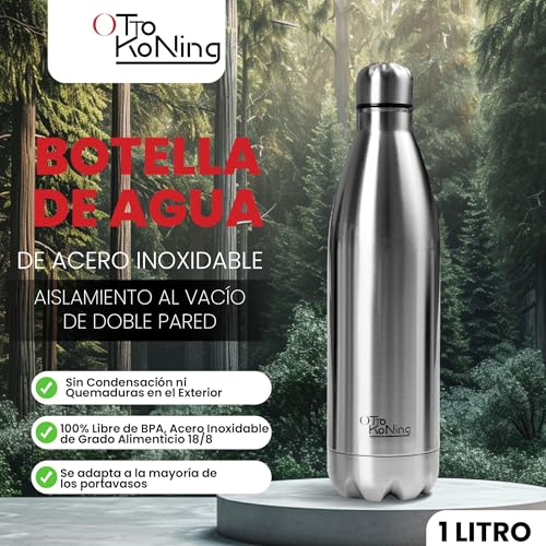 Detalle 2 de Botella de Agua de Acero Inoxidable 1 L Otto Koning: Doble Aislamiento, Sin BPA y a Prueba de Fugas