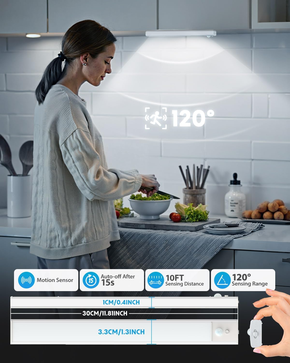 Thumbnail 3 de KALAHOL 4 Pack Under Cabinet Kitchen Lights with Motion Sensor (Type-C, 3 modes) – Cold White, 30cm