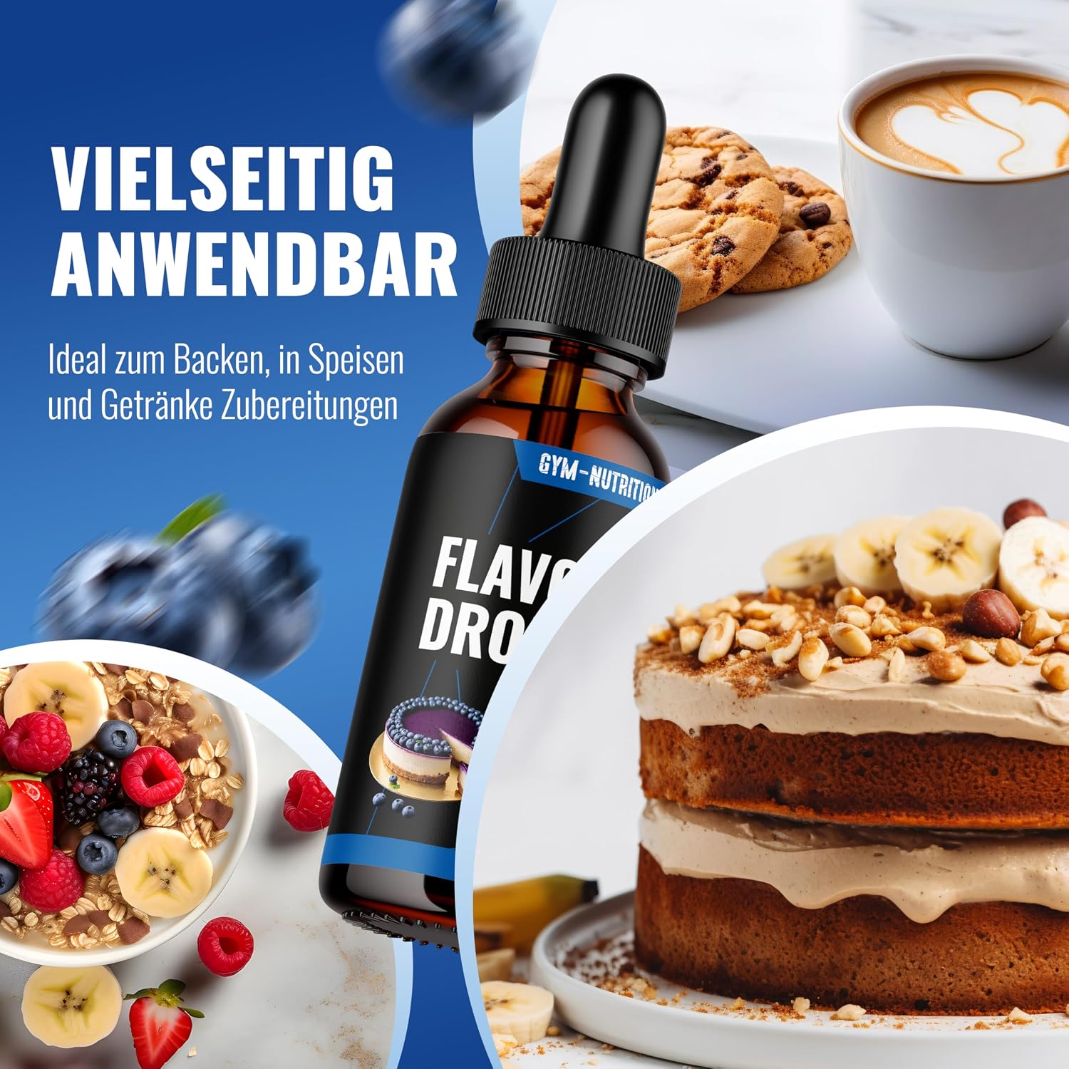Detalle de Flavour Drops Zuckerfrei Blueberry Cheesecake 50 ml mit Dosierpipette – Gym Nutrition