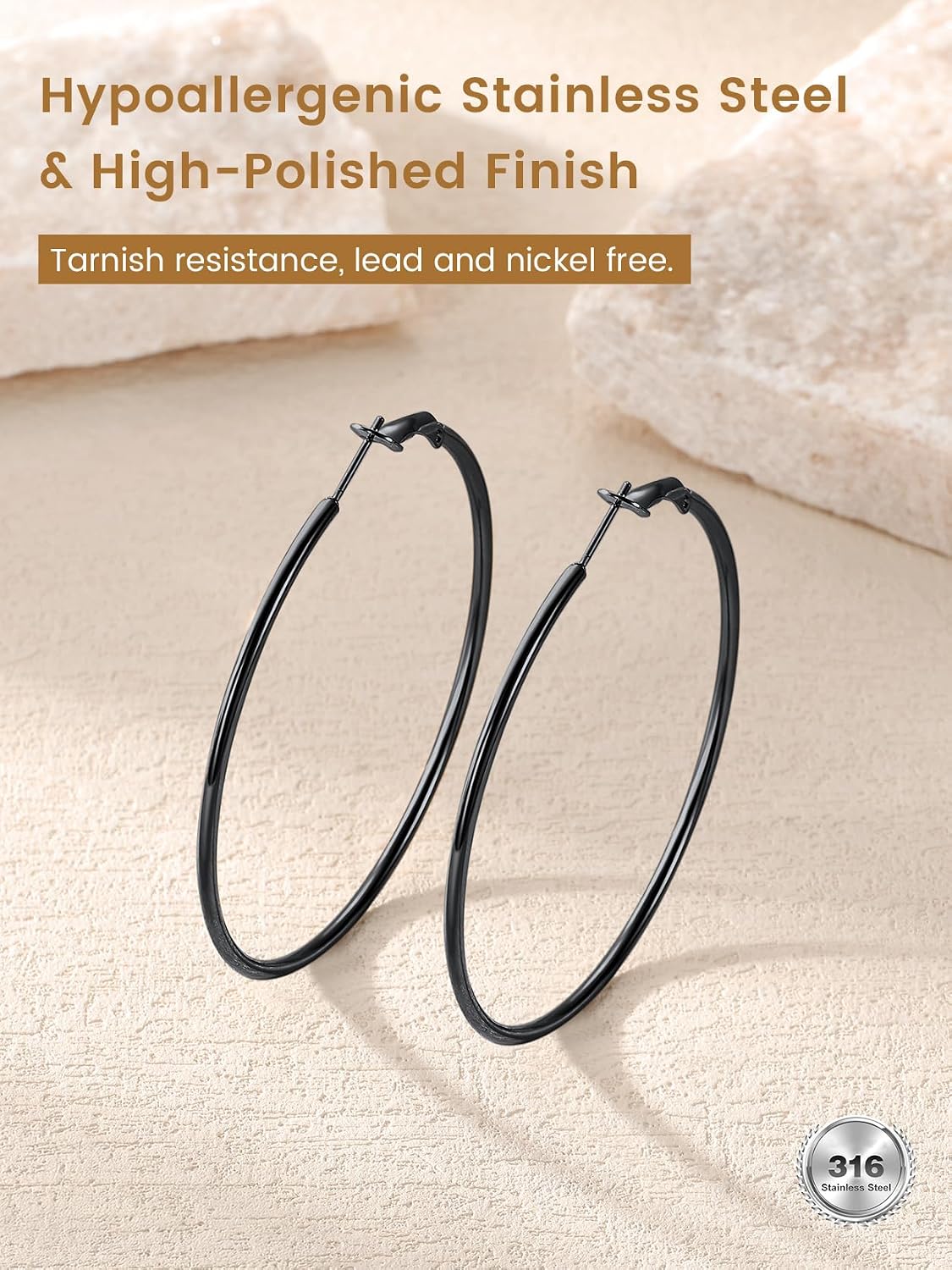 Detalle de GoldChic Créoles noires acier 10 g