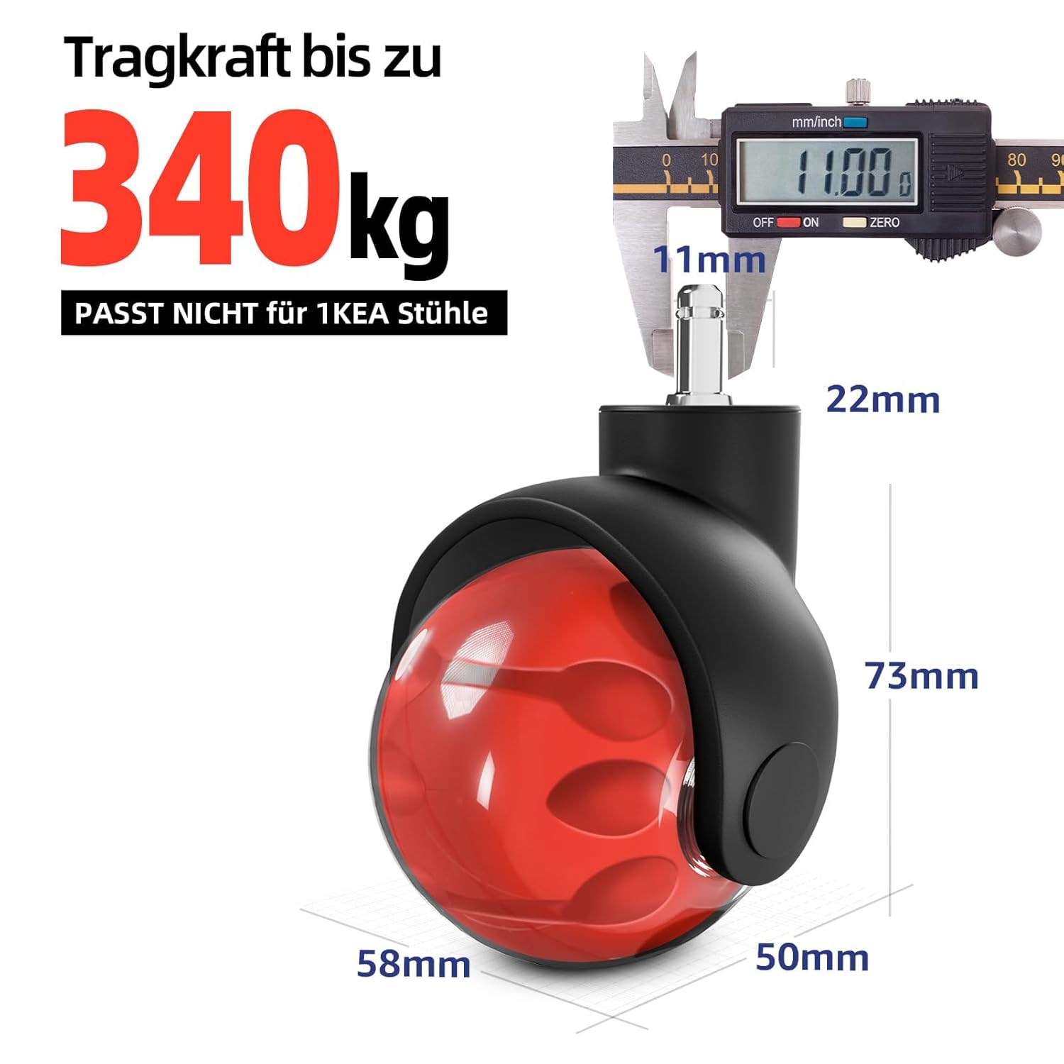 Thumbnail 1 de Sytopia Bürostuhl Rollen 5er-Set in Rot – 11 x 22 mm für Teppich & Hartboden, 50 mm Raddurchmesser