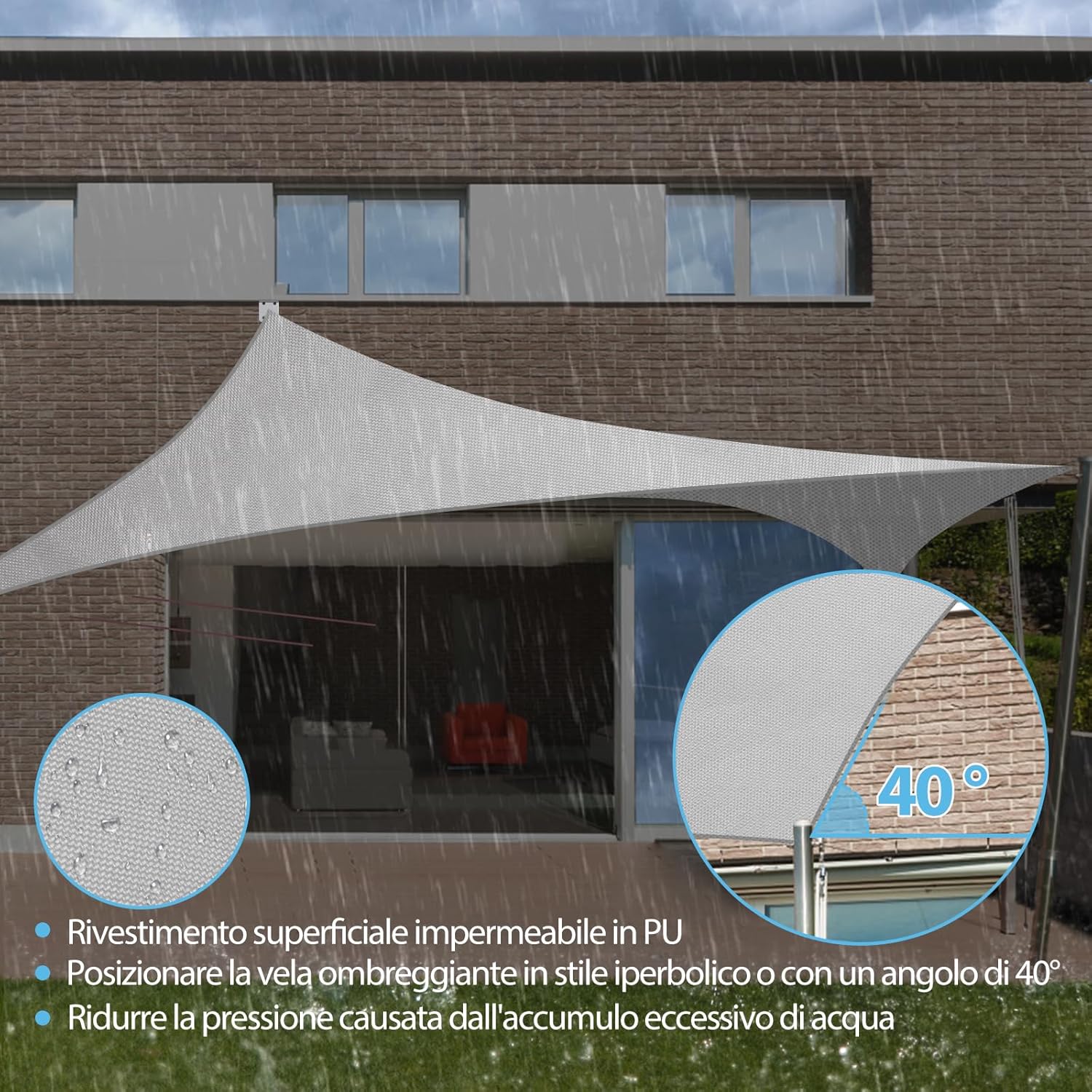 Detalle de CIXMUS Tenda a Vela Ombreggiante 4x5m: impermeabile, anti-UV e resistente