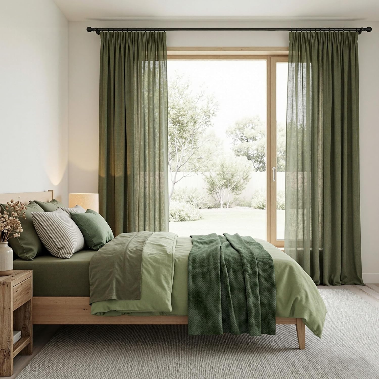 Detalle de MYSKY HOME Gardinen Wohnzimmer Vorhänge mit Kräuselband in Leinenoptik (2er-Set) – halbtransparent, naturähnlicher Stil
