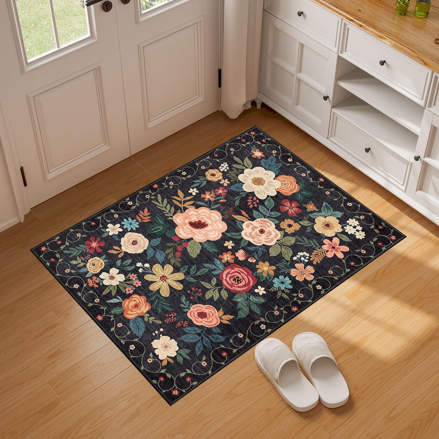 Detalle de DUKINO 2x3 Floral Washable Entryway Rug