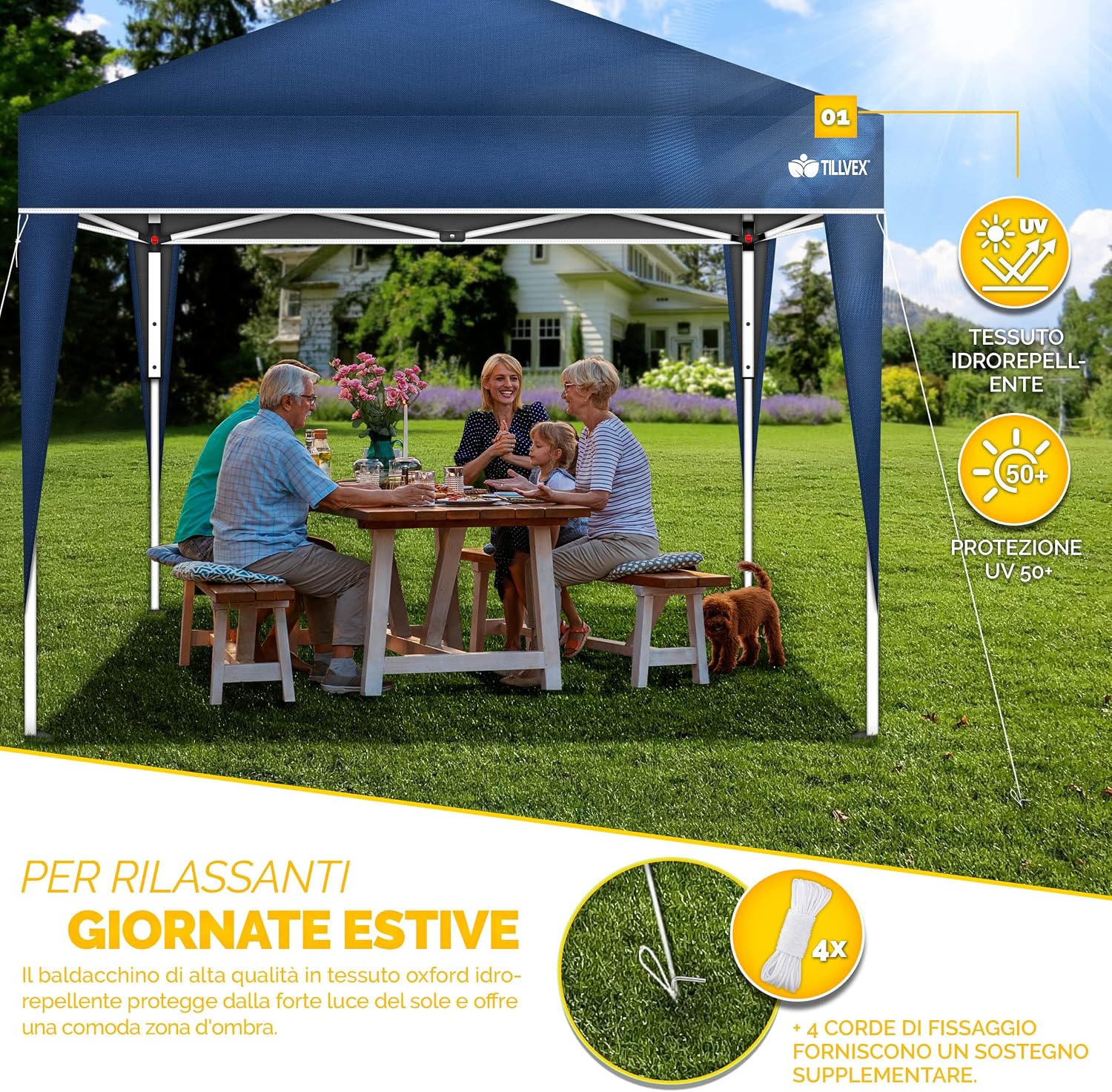 Detalle de tillvex Gazebo 3x3m impermeabile