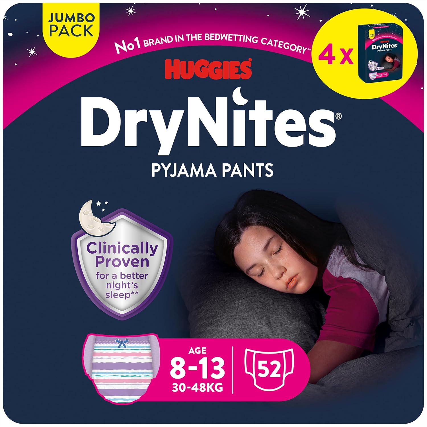 Detalle de Huggies DryNites Hochabsorbierende Nachtwindeln Mädchen 8–15 Jahre, 52 Stück – Disney-Designs