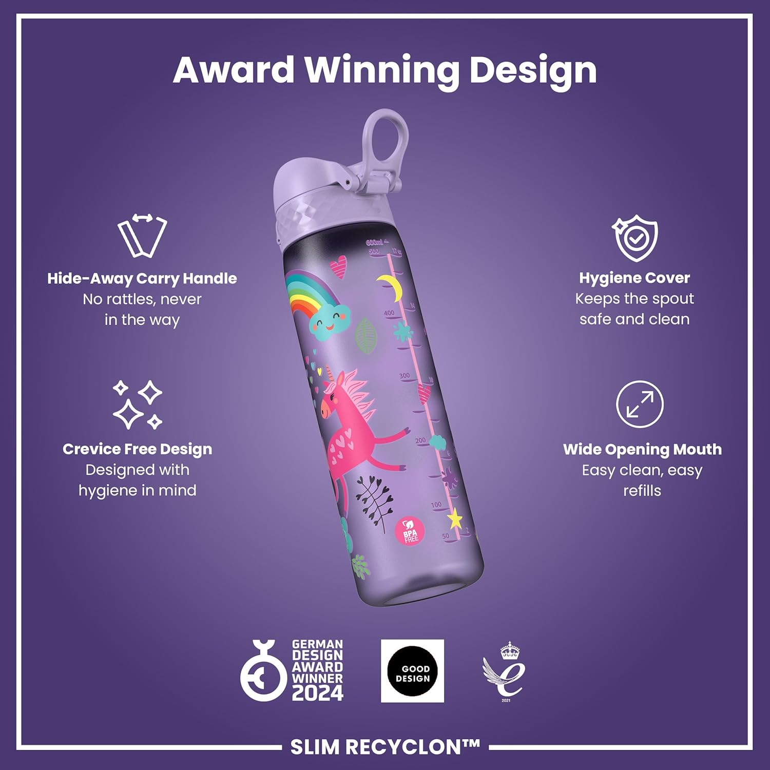 Thumbnail 5 de Ion8 Water Bottle 500ml/18oz Unicorn Edition: Slim, Leak-Proof, BPA-Free