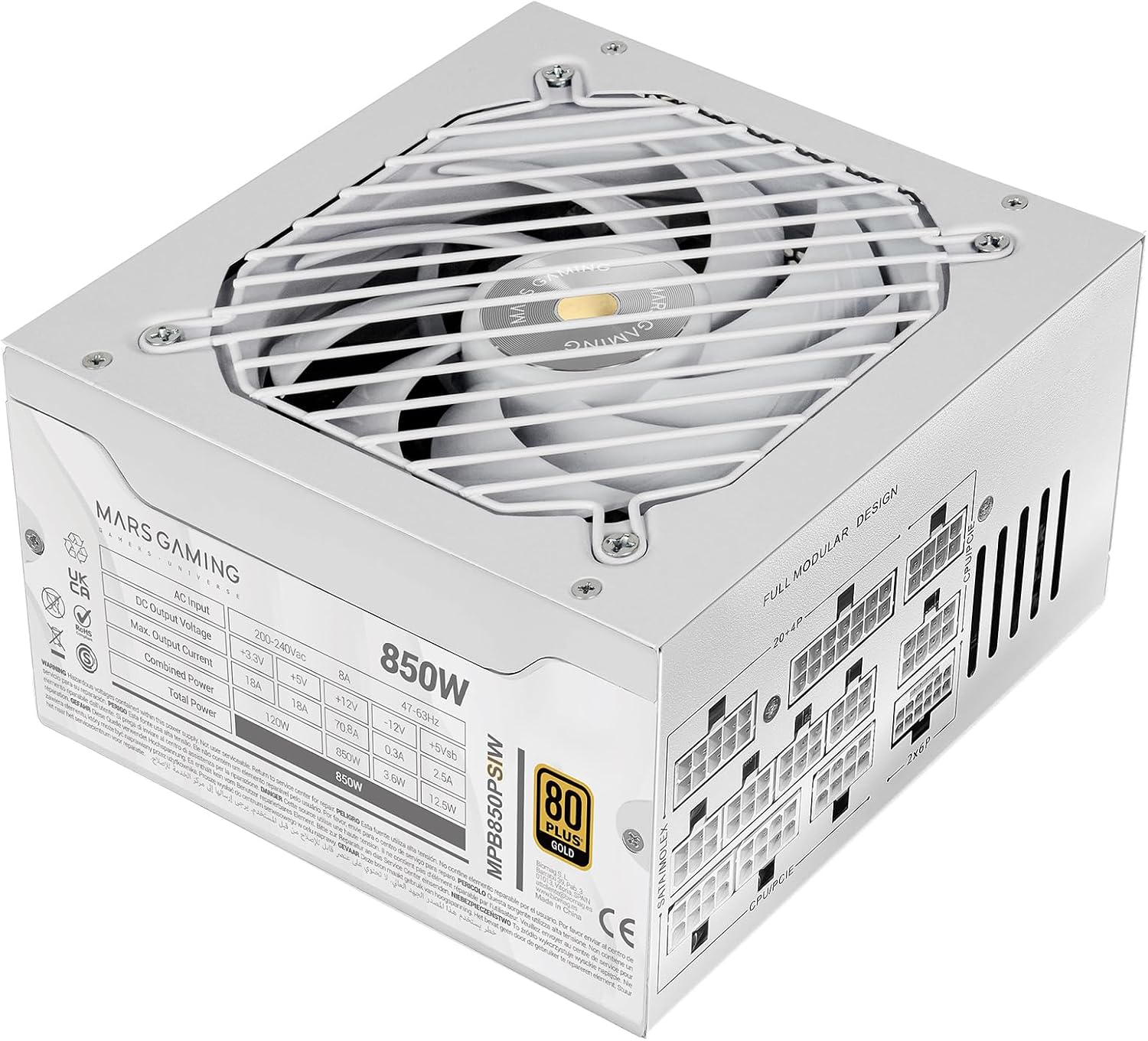 Detalle de Mars Gaming MPB850PSI, alimentatore Full Modulare ATX 850W 80 Plus Gold con ATX 3.1 e PCIe 5.1