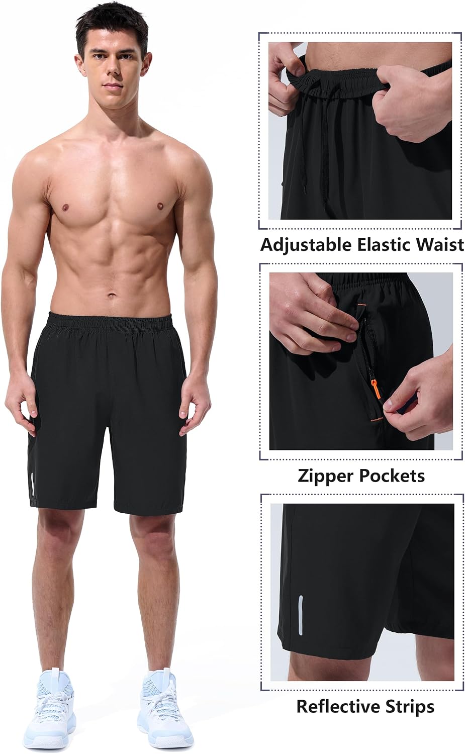 Detalle de UIQUR Men’s Athletic Running Shorts (7”/9”) Quick-Dry Workout & Gym Shorts with Zipper Pockets