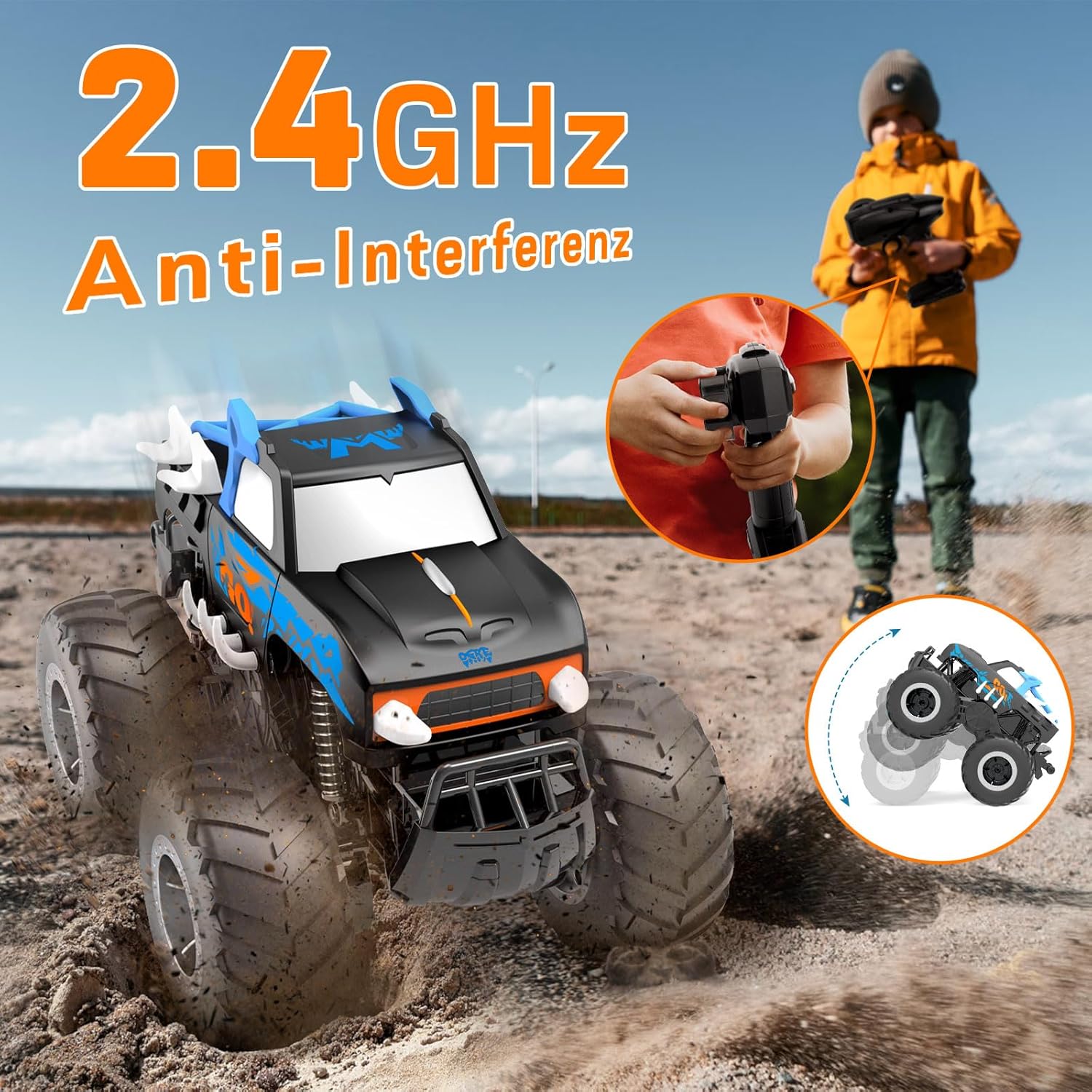 Thumbnail 4 de Gindoly ferngesteuertes Monstertruck-Auto (2,4 GHz, 4WD, wasserdicht, 360°) – Hobby Offroad RC für Kinder ab 6 Jahren
