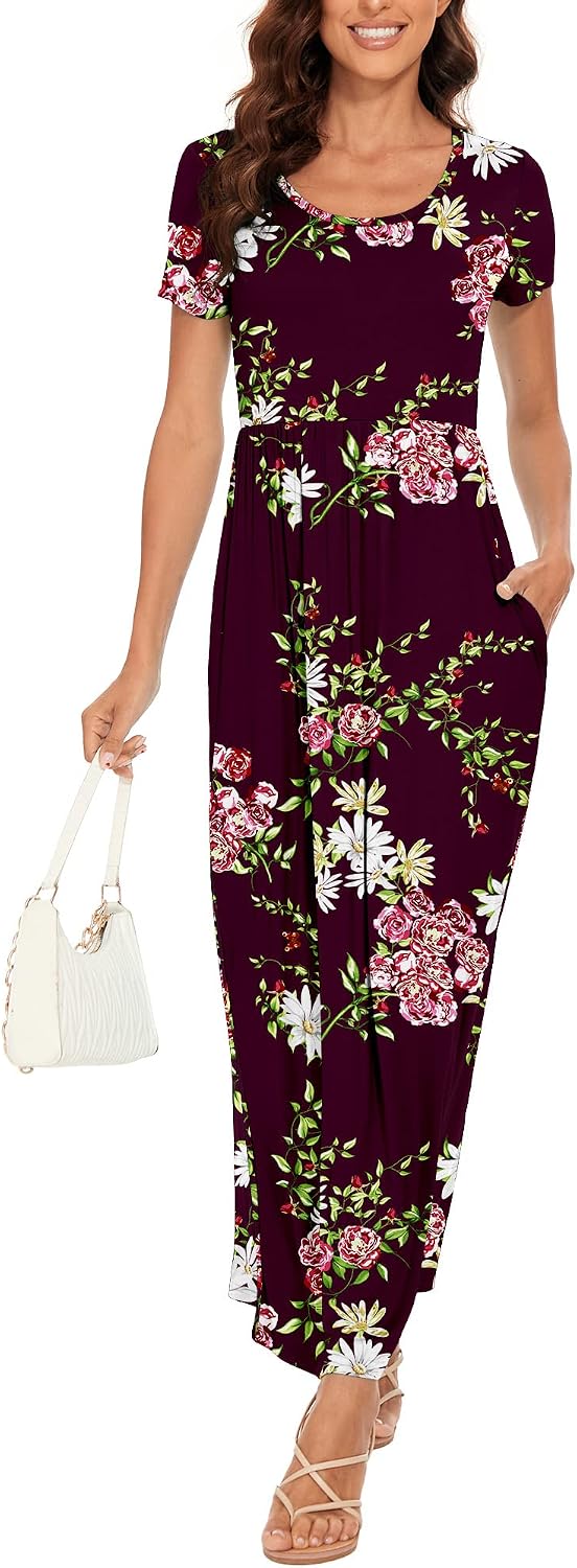 Detalle 2 de DEARCASE Damen Maxi Kleid Floral mit Taschen