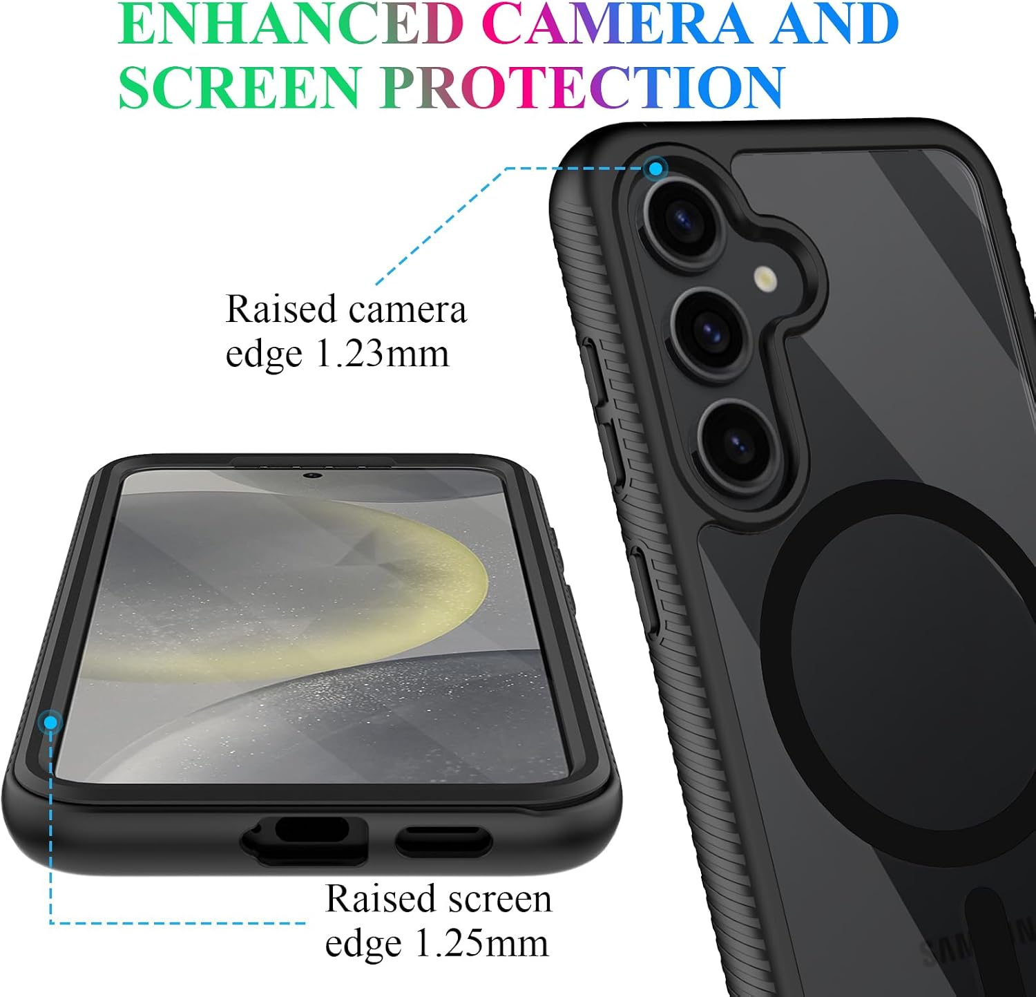 Detalle de wahhle Galaxy S24+ Plus Case with Built-in Screen Protector, 360° Shockproof, Slim Magnetic Wireless Charging