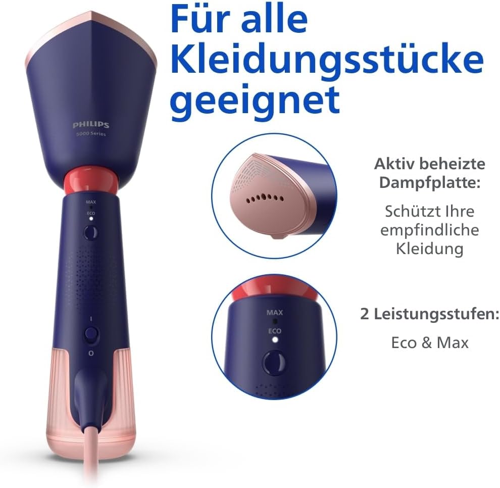 Detalle 2 de PHILIPS Stiratore a Vapore Portatile Serie 5000 SHT5030/20: potenza, precisione e portabilità per vestiti impeccabili