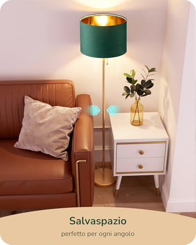 Detalle de EDISHINE Lampada da Terra Soggiorno: Paralume in velluto verde & oro, stile moderno e praticità