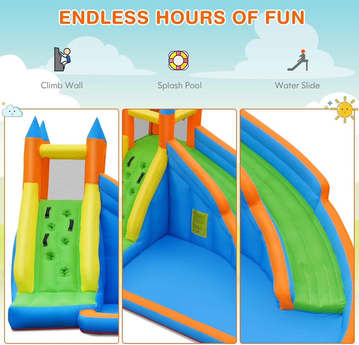 Detalle de Costzon Inflatable Water Slide: Giant Backyard Water Park with Climbing Wall and Splash Pool