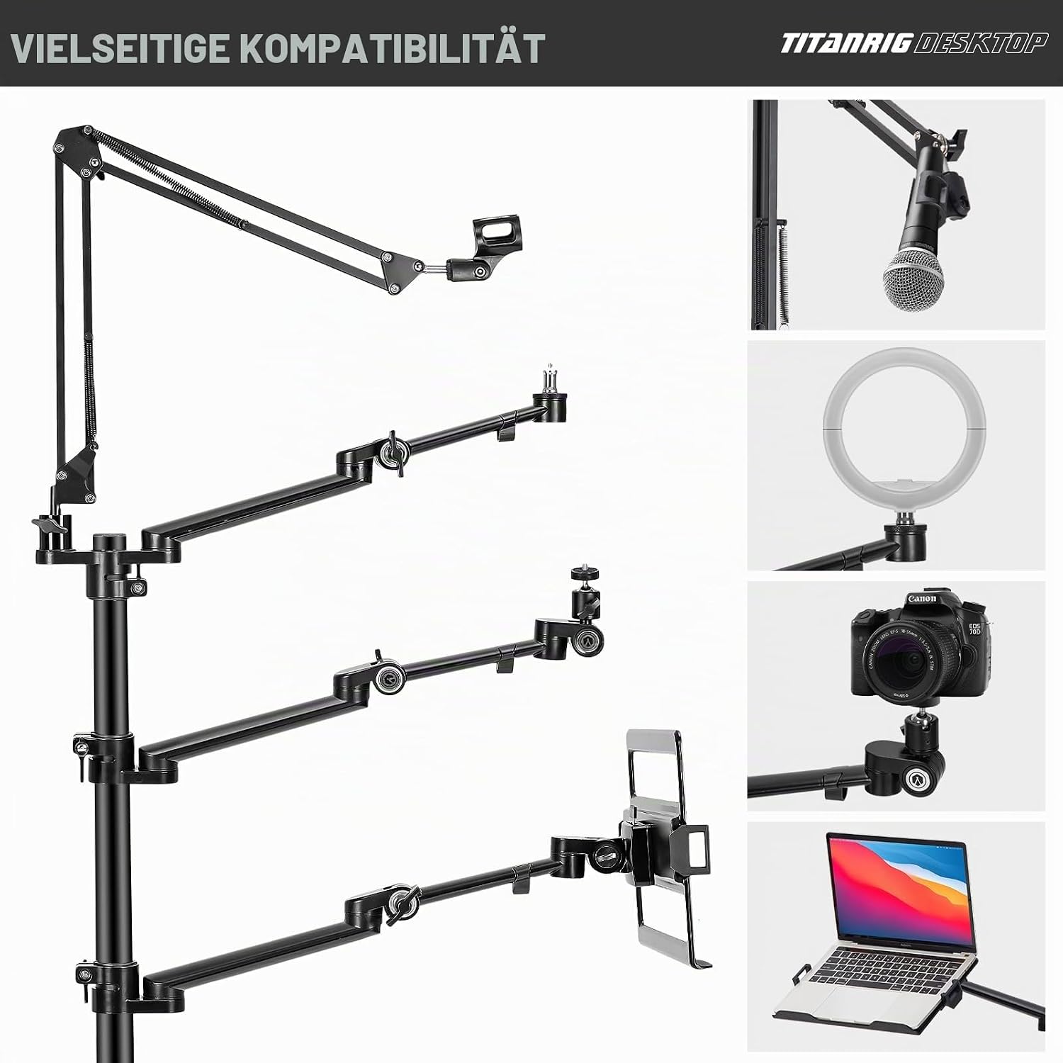 Thumbnail 3 de TARION Tischstativ Overhead Stativ für Kamera – TitanRig 4‑in‑1 Desktop-Setup