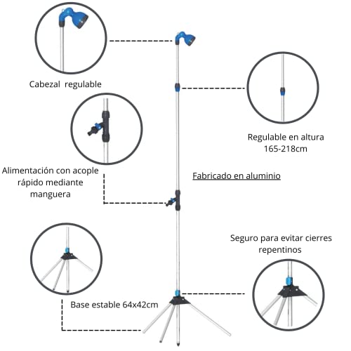 Detalle de Riegolux 973809 Ducha con Trípode de Exterior, 3 Secciones, 135–218 cm