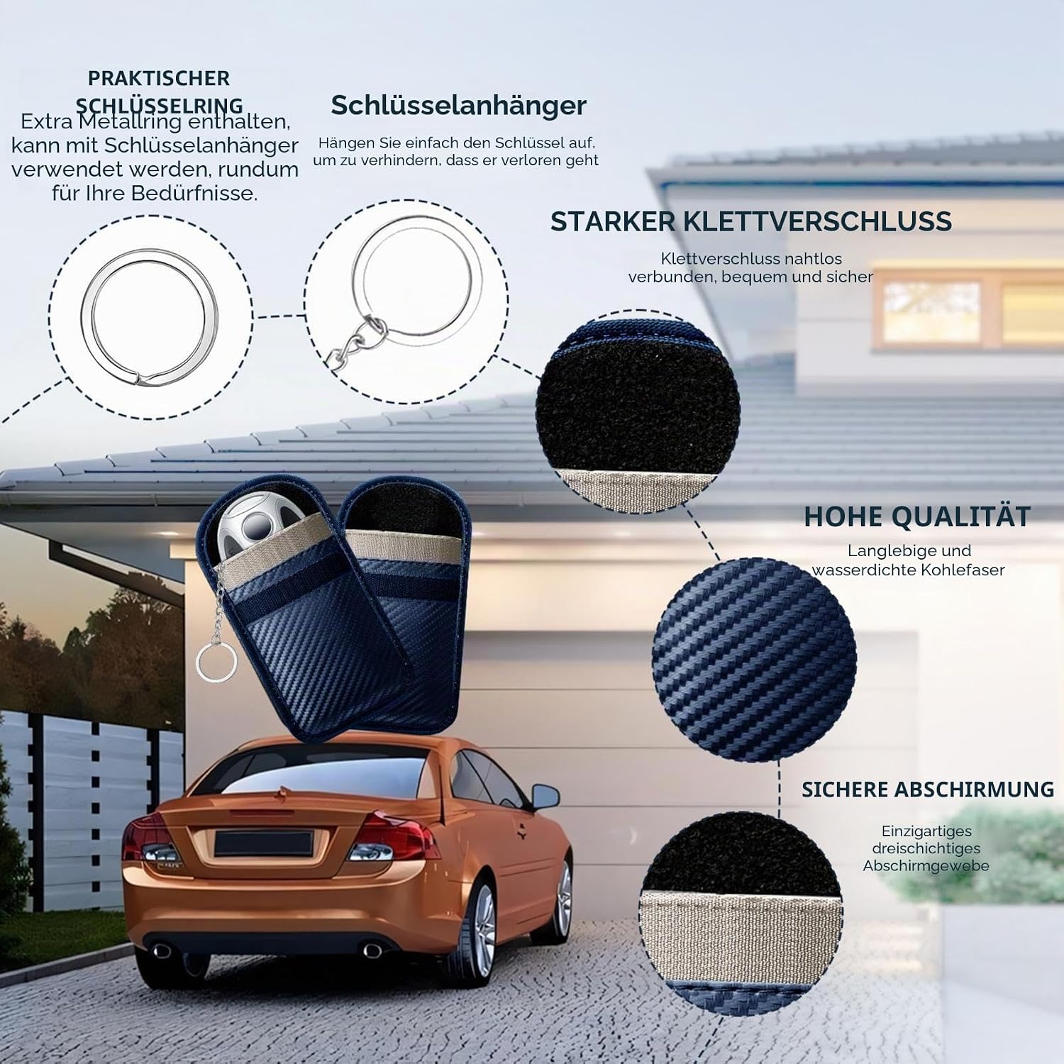 Detalle de Caslord Keyless Go Schutz Autoschlüssel – 2er Set Faraday-Taschen aus Leder mit RFID-Blocker