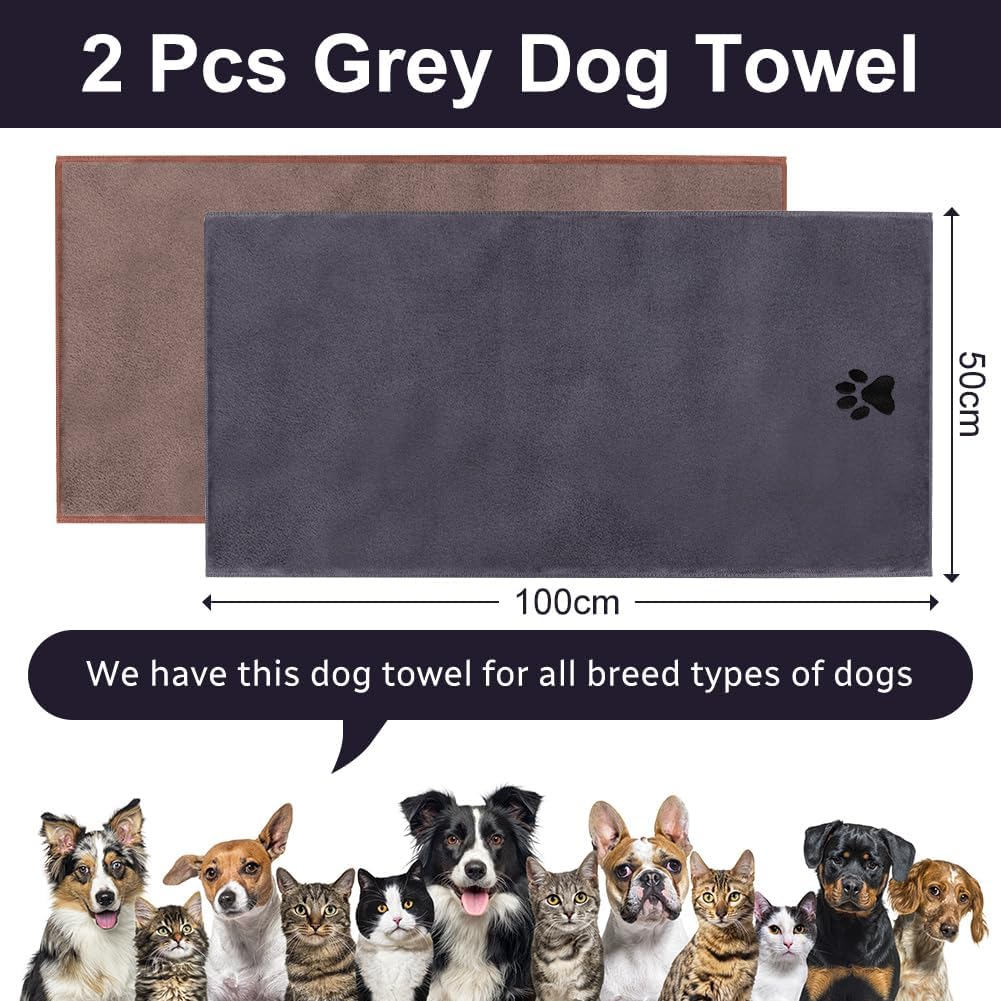 Detalle de Adiwo 2 Serviette pour Chien Extra Absorbante 100x50 cm – Microfibre Douce et Grand Modèle