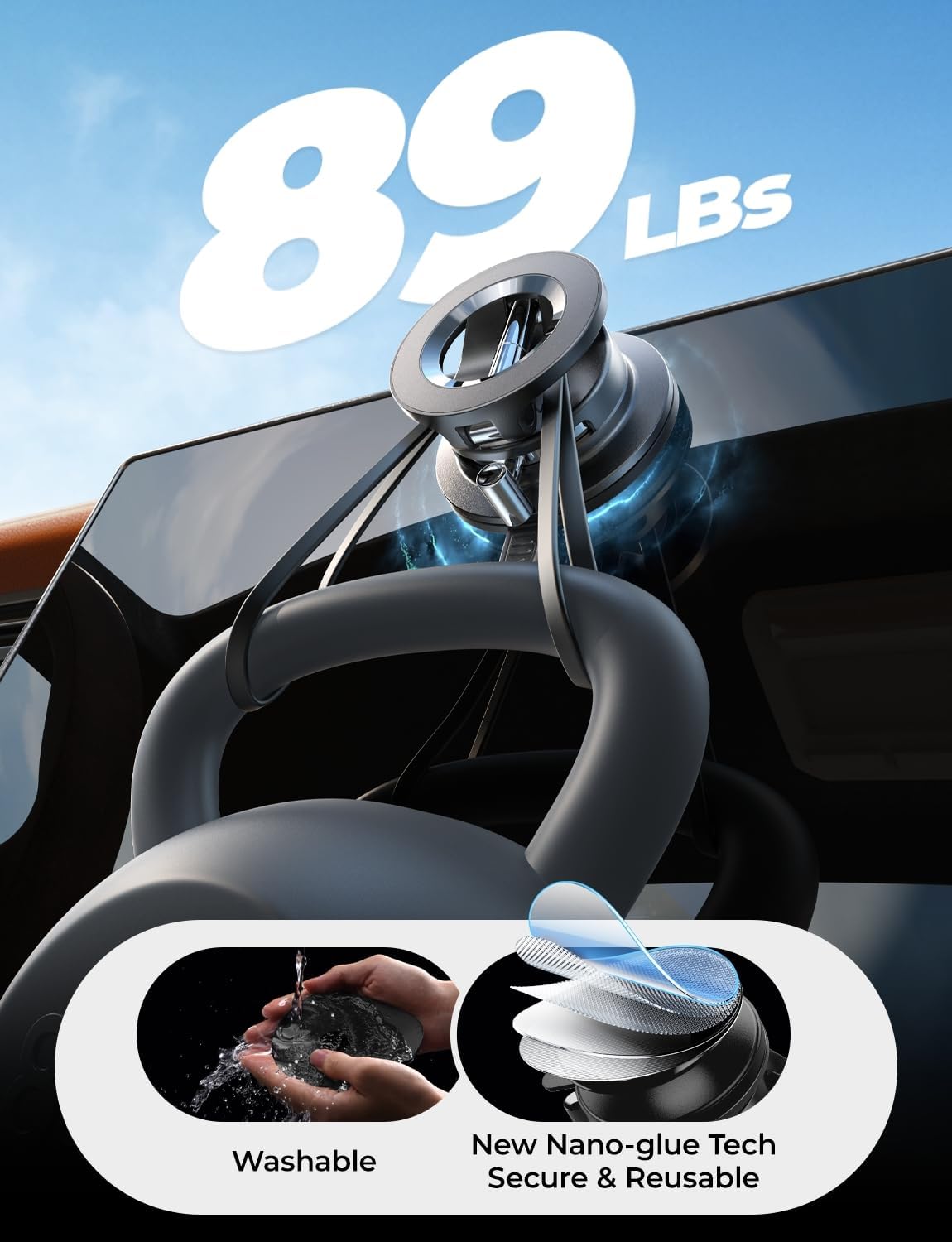 Detalle 2 de LISEN Magsafe Car Phone Mount (2-Pack) with Reinforced Suction & Snap Lock