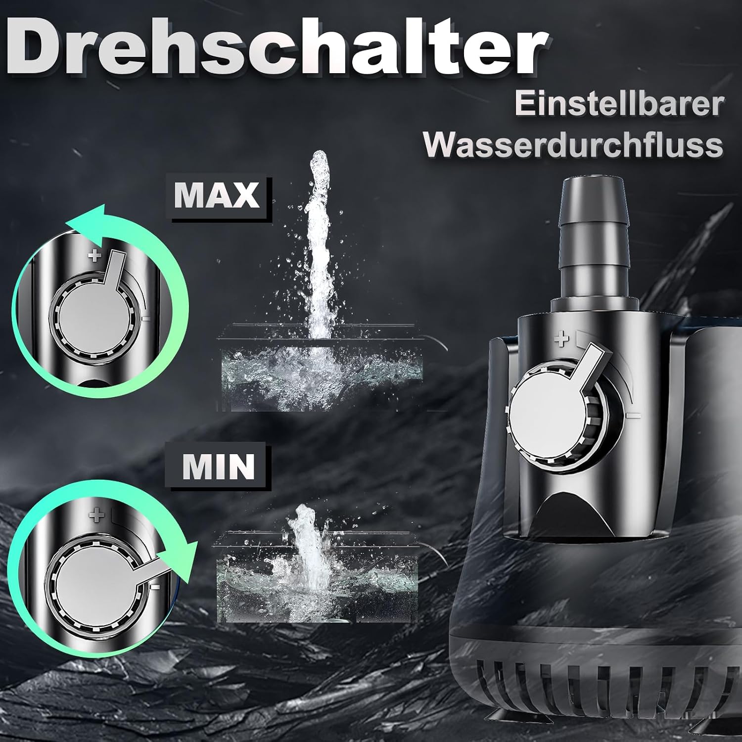 Detalle 2 de Aquarium Pumpe 25W 1500L/H – leise Tauchpumpe für Aquarien, Teiche und Hydrokultur