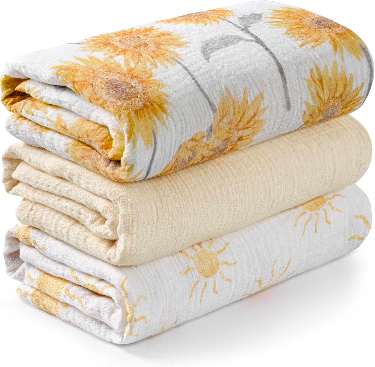 Muslin Swaddle Blankets for Newborn, 3 Pack – Sunflower