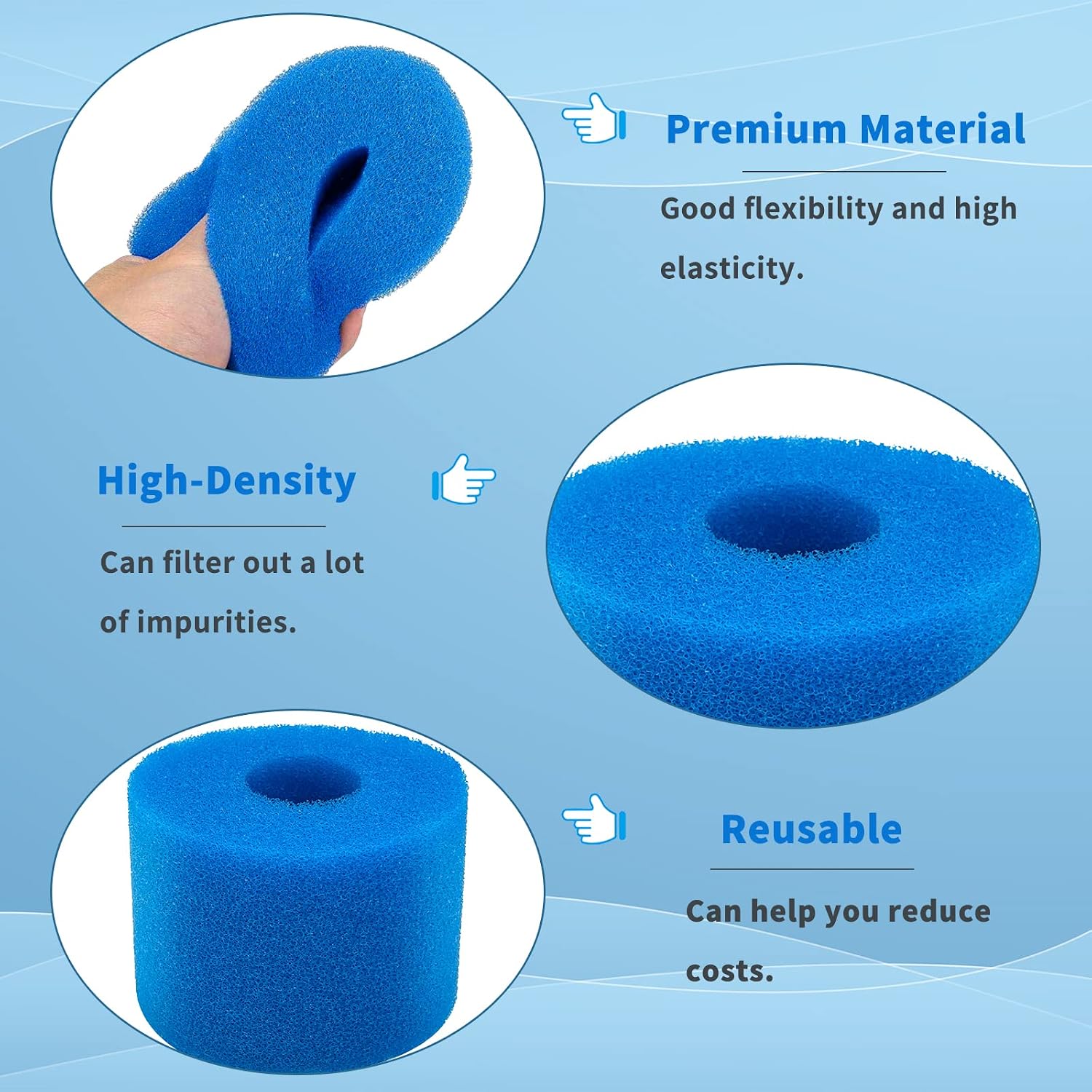 Detalle de JEFFEL Filtro Spugna Tipo S1: Filtri Riutilizzabili in Schiuma per Piscina, Spa, Acquario (6 Pezzi)