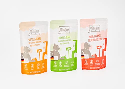 Thumbnail 7 de MjAMjAM Premium Nassfutter für Katzen – Mixpaket I (12 x 125 g) Huhn, Rind, Herzen – getreidefrei, hoher Fleischanteil