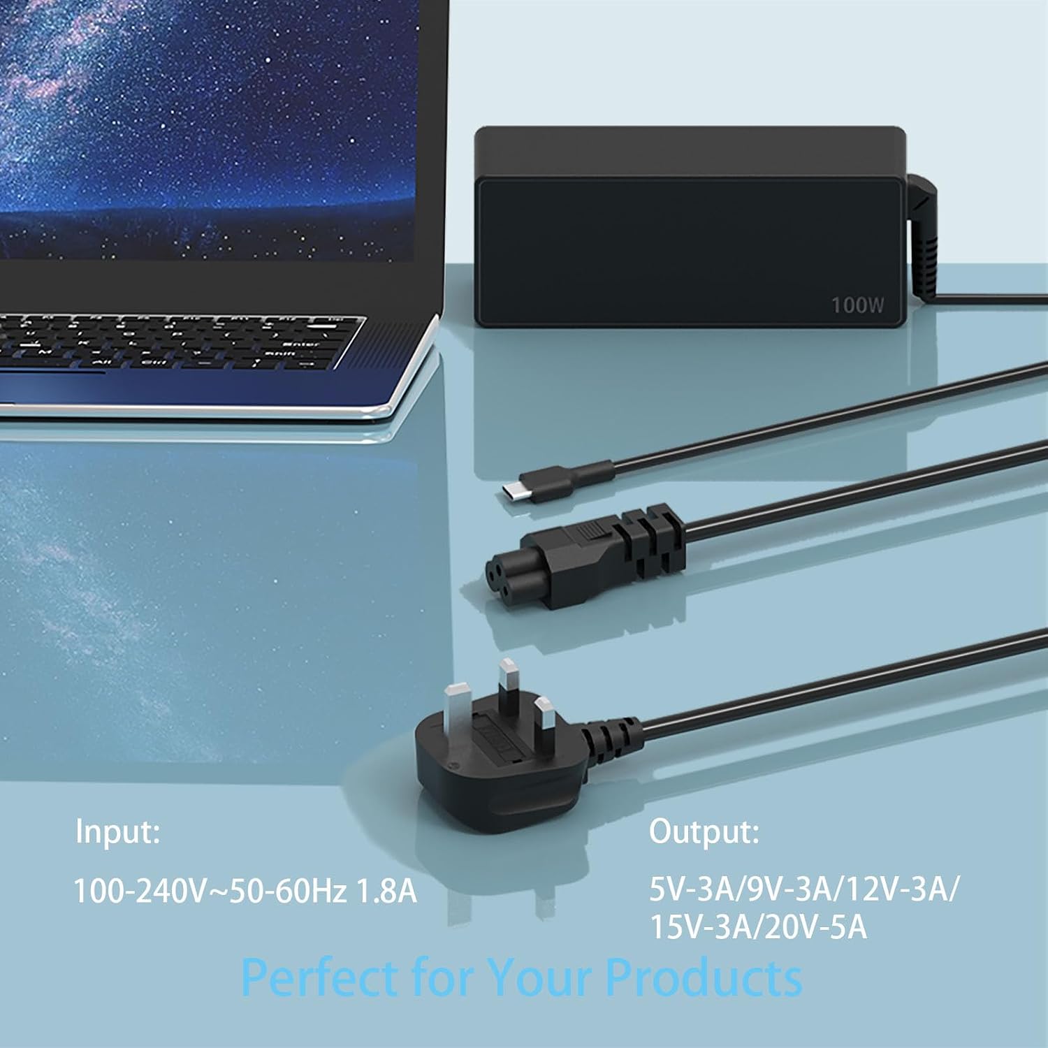 Detalle de Hafiuege 100W USB-C Laptop Fast Charger: versatile PD 3.0 power for MacBook Pro, iPad and USB-C devices