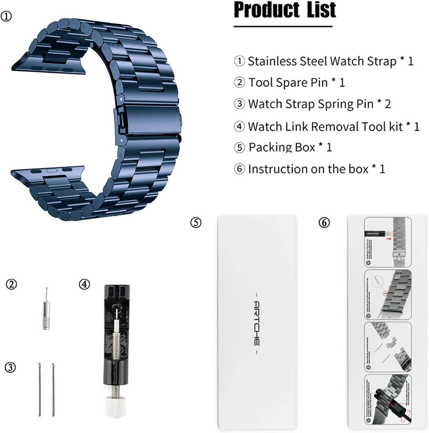 Thumbnail 6 de ARTCHE Stainless Steel Watch Strap for Apple Watch (42–49mm): Durable, Adjustable Metal Band for Series 1–11 and Ultra