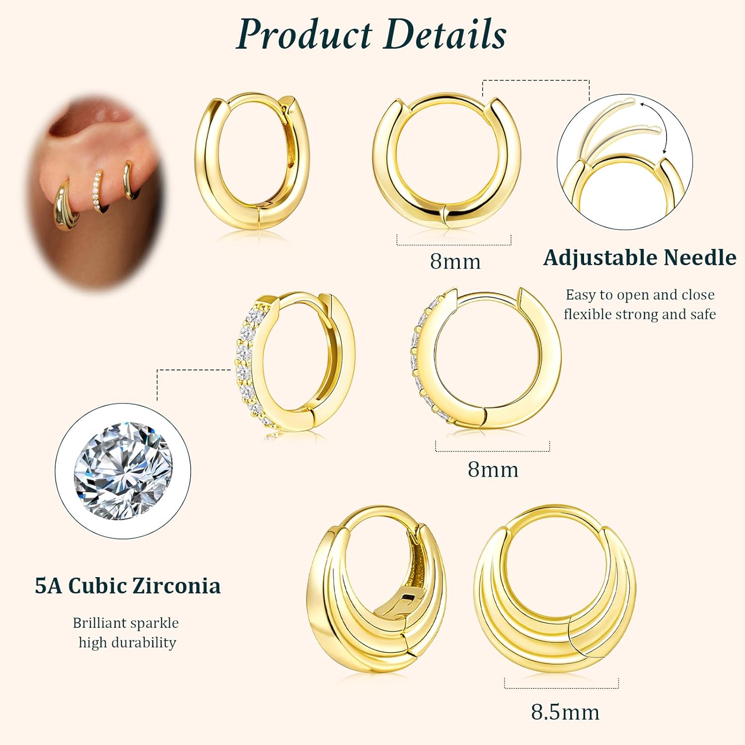 Thumbnail 4 de Poxtex Huggie Hoop Earrings 8mm