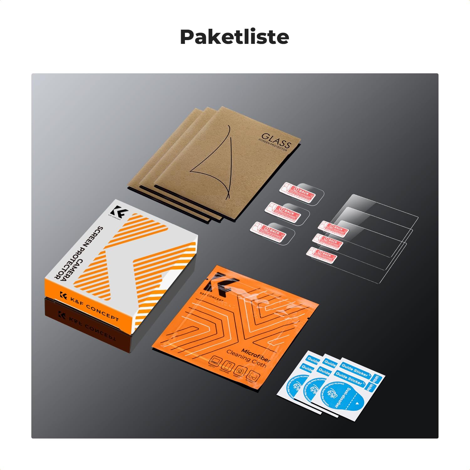 Thumbnail 3 de K&F CONCEPT Schutzfolie für Pocket 3/4: Displayschutz- und Lensschutzfolie (9H) aus Hartglas, blasenfrei, 3er-Set