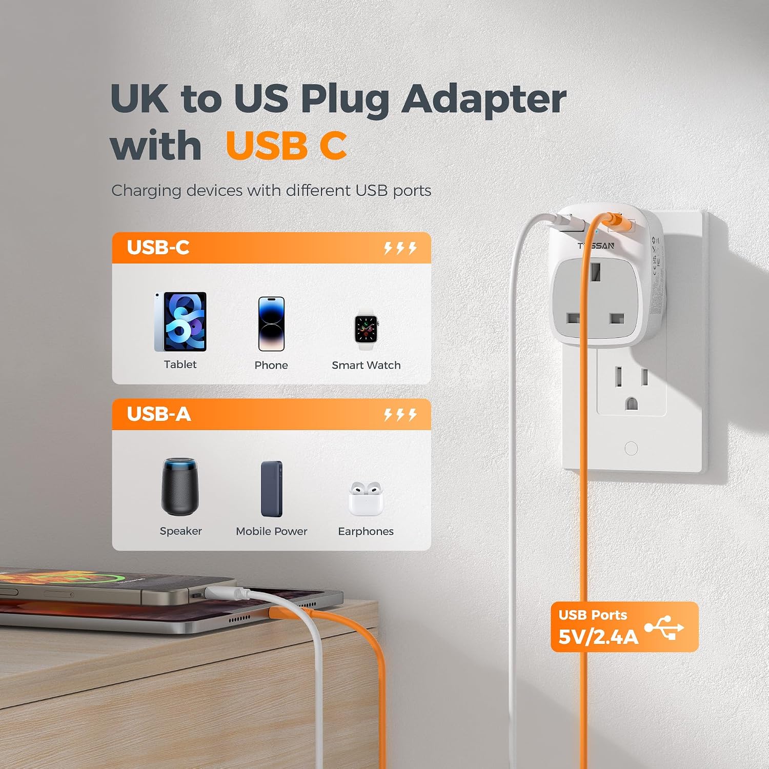 Thumbnail 5 de TESSAN UK to US Plug Adapter 2 Pack