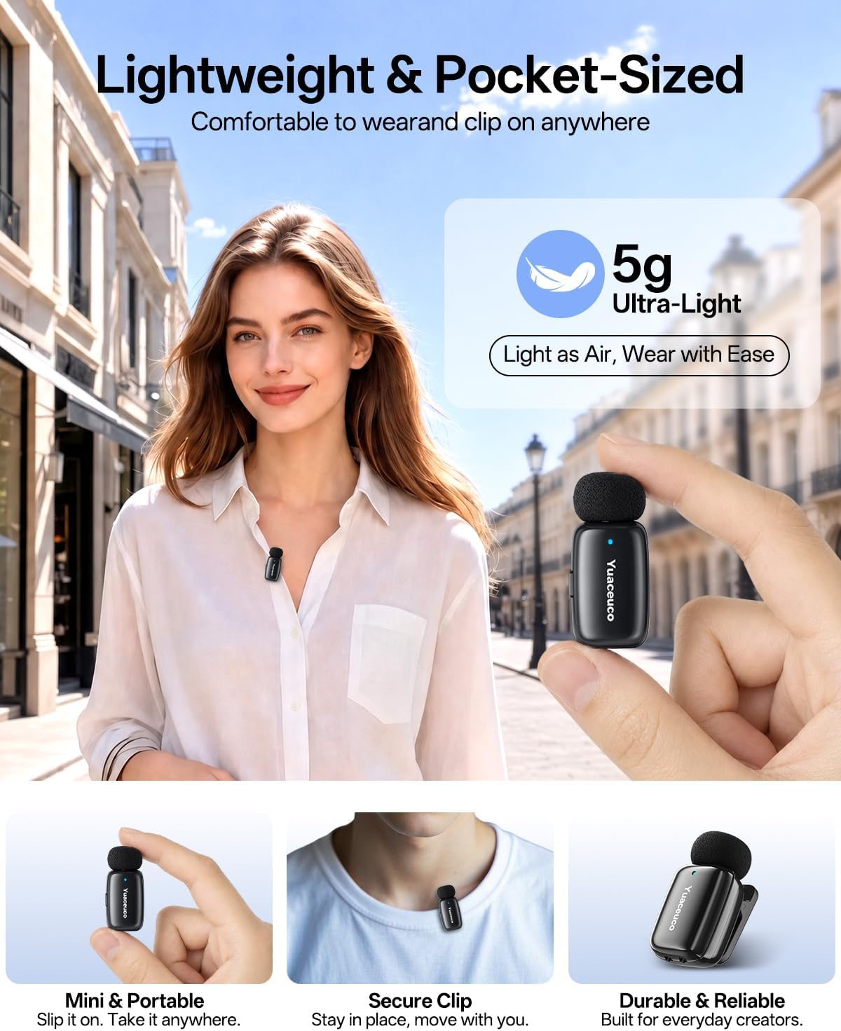 Detalle 2 de Yuaceuco MC228 Wireless Lavalier Microphone, USB-C, 3-Level Noise Cancellation