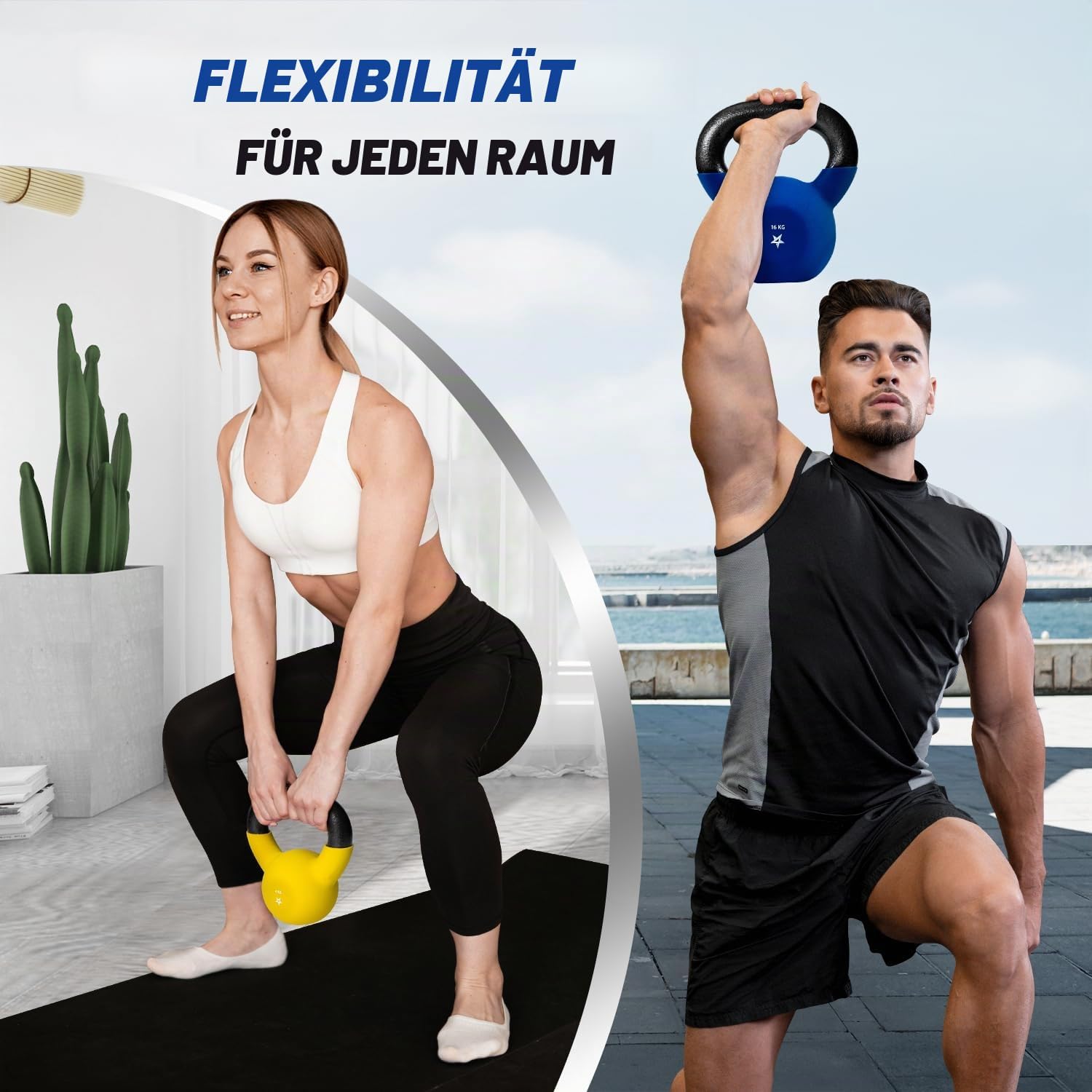 Detalle de Yes4All Kettlebell aus Gusseisen (Neopren) – 2–20 kg, farbcodiert