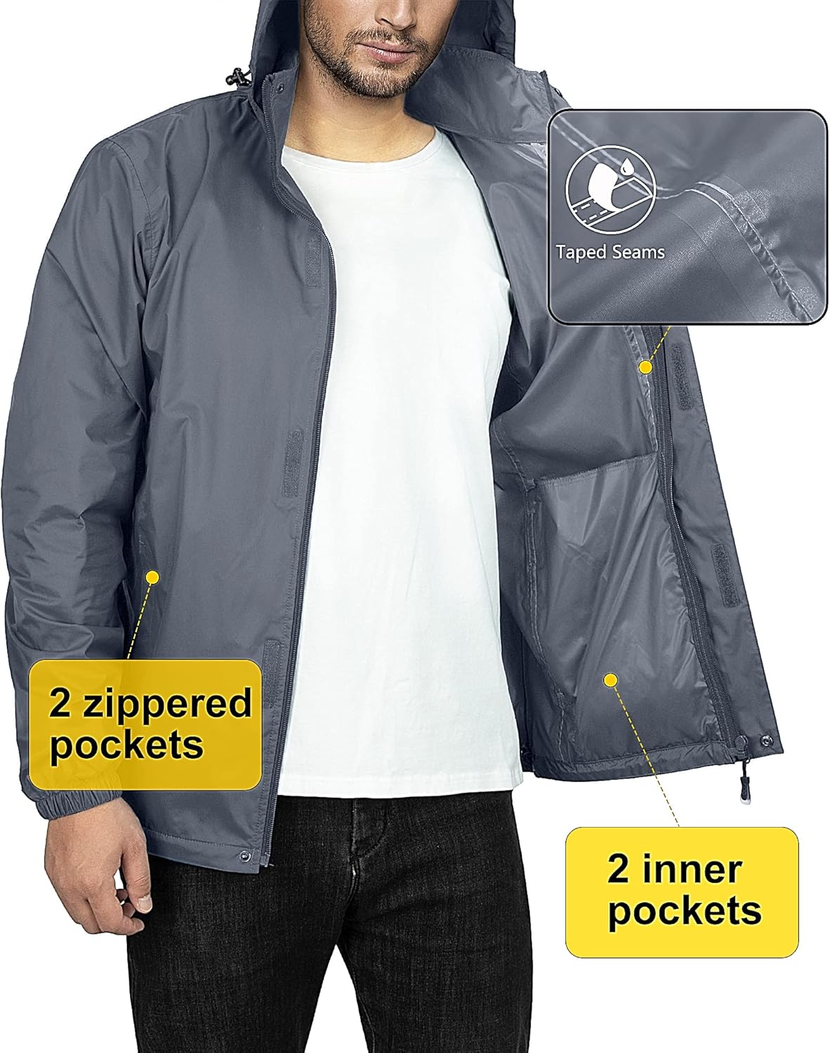 Thumbnail 3 de 33,000ft Men's Lightweight Waterproof Outdoor Jacket with Packaway Hood