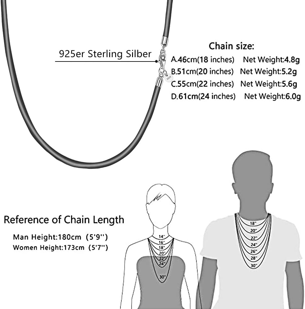 Detalle de Viwind Echtleder Halskette 2,5/3 mm breit - Unisex Schmuckkette aus Leder mit 925er Silberverschluss inkl. Geschenkbox